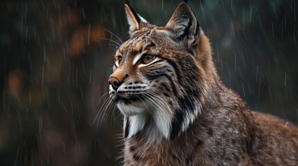 Obraz premium American Lynx in the wild during raining season.