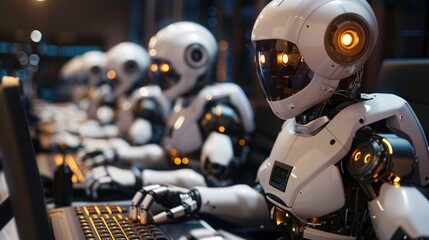 Fototapeta premium ai robot works in the office