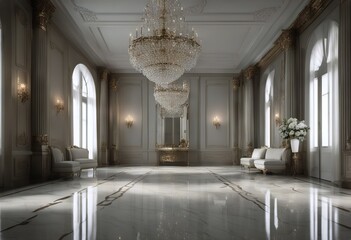 mazzanine floor chandelier railing floor render marble decorated 3d luxury ceramic classical white Empty glass There
