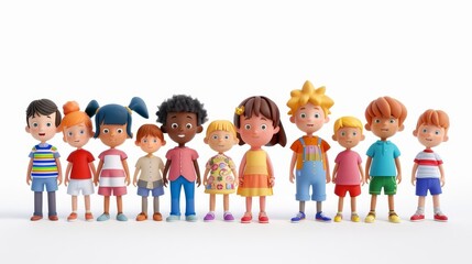 adorable 3d cartoon characters of diverse little children white background