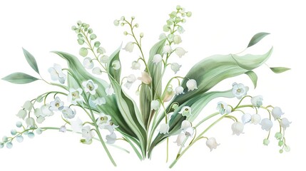 delicate watercolor floral composition with white spring lilies of the valley clipart elements