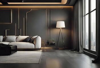 interior background mock wall dark home render Modern 3d