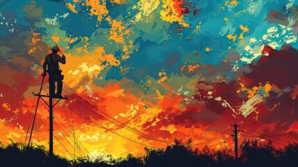 Greeting Card and Banner Design for Social Media or Educational Purpose of National Lineman Appreciation Day Background