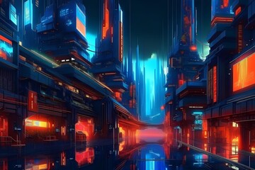 A cyberpunk nighttime city