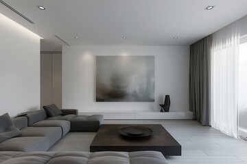 Modern Minimalist Living Room with Sleek Furniture and Statement Art