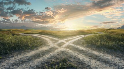 fork in the road symbolizing a crucial decision point diverging paths representing opportunity change and the dilemma of choosing the right direction conceptual digital illustration