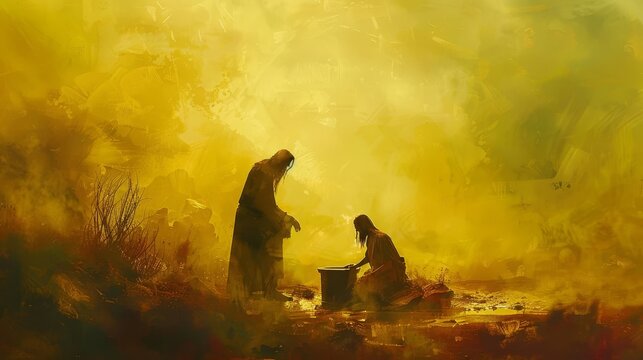 jesus christ offering hope and eternal life to the samaritan woman at the well powerful biblical scene illustrating compassion and salvation digital painting