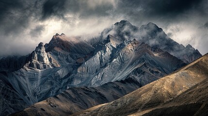 Barren mountains at Losar, Spiti Valley, Himachal, India.


