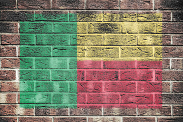 Benin flag on a brick wall background