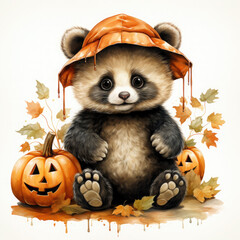 Watercolor halloween cute panda, clipart Illustration, Generative Ai