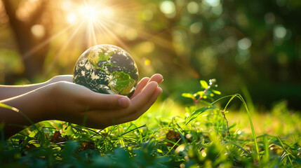 earth Green planet in your hands, Save Earth concept