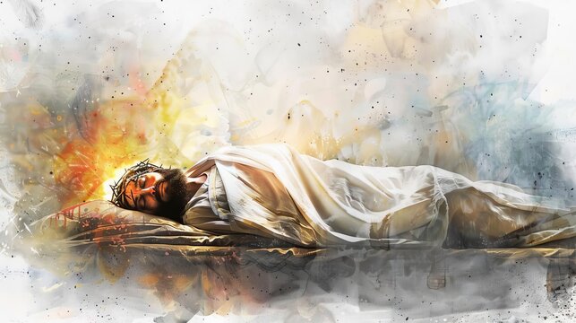 watercolor digital painting of jesus christ laid in the tomb religious art