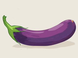 Vector illustration of a purple eggplant with a green stem on a light background.