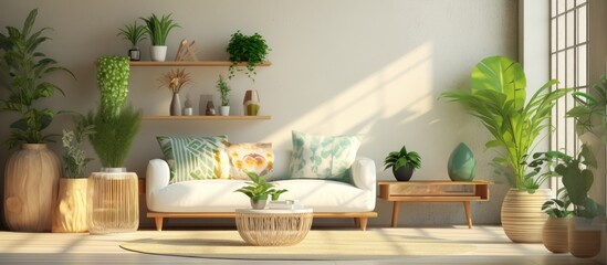 living room with green houseplants