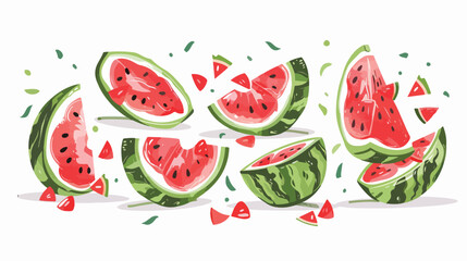 A Healty watermelon fruits pieces cut on isolated background