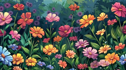Flowers field summer concept drawing painting art wallpaper background