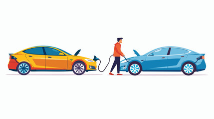 A man chooses between an electric car and a gasoline