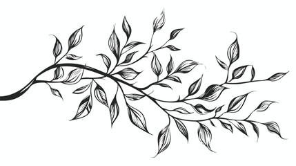 abstract twig with leaves in black lines on white background