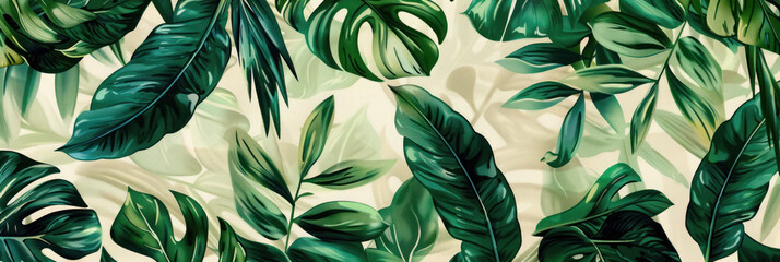 Green plants, botanical vintage pattern, banner - obrazy, fototapety, plakaty