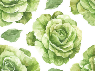 Obraz premium Seamless pattern with illustrated green lettuce leaves, ideal for textiles or wallpapers.