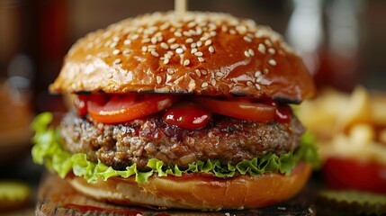Close-up of hamburger on table, japan.  