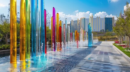 Colorful Landscape view of Baku Crystal Boulevard, Baku, Azerbaijan.

