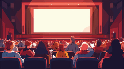 People watching movie at cinema hall interior vecto