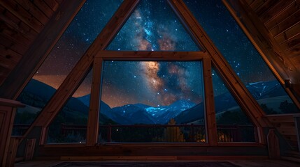 View outside cathedral windows of A-Frame, San Juan Mountains and Stars, Colorado