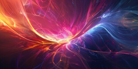Vibrant abstract digital artwork featuring swirling neon colors in pink and blue, resembling a dynamic cosmic event.