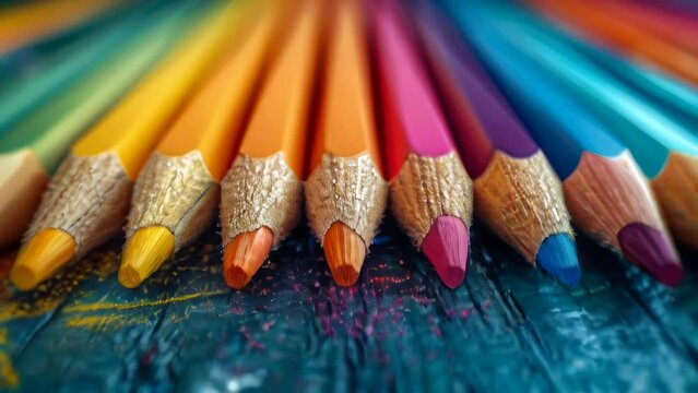 Colorful pencils on a wooden background. Back to school