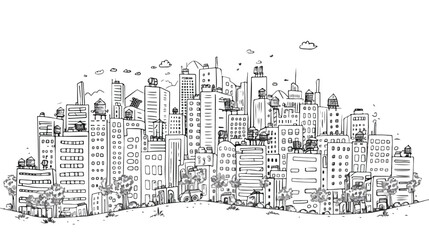 megalopolis big city life contour line art illustration