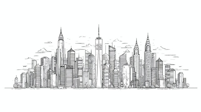 megalopolis big city life contour line art illustration