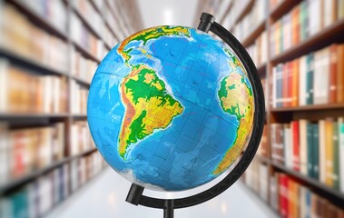 Classic school globe earth in library