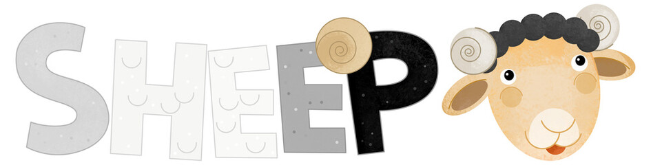 cartoon scene with happy and funny sheep farm animal theme with name templateisolated background illustration for children