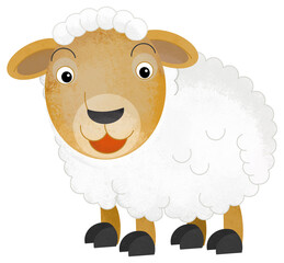 cartoon scene with happy and funny sheep farm animal isolated background illustration for children