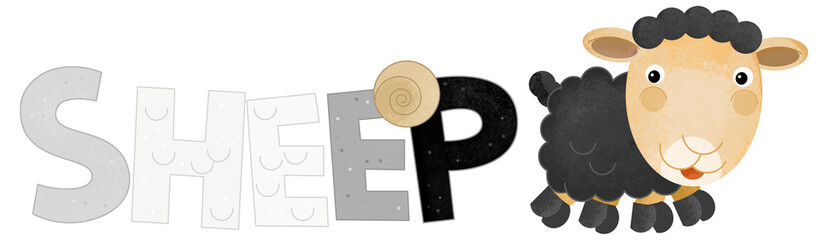 cartoon scene with happy and funny sheep farm animal theme with name templateisolated background illustration for children