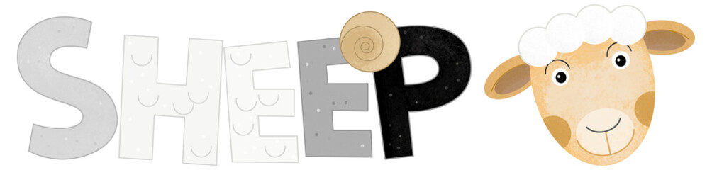 cartoon scene with happy and funny sheep farm animal theme with name templateisolated background illustration for children