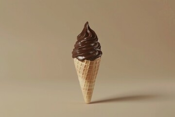 Tempting chocolate-dipped cone with Mr. Graham's ice cream flavor, perfectly positioned on a neutral beige background