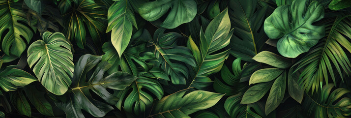 Green plants, botanical vintage pattern, banner - obrazy, fototapety, plakaty
