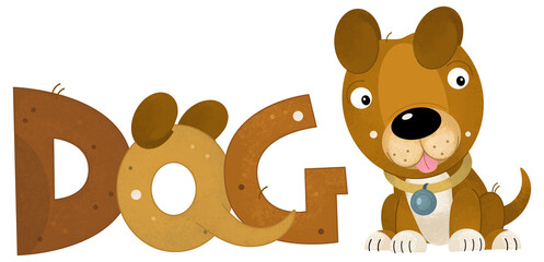 cartoon scene with happy and cute dog smiling farm animal theme with name template  isolated background illustration for children