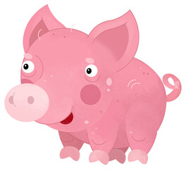 cartoon scene with happy little pig farm animal isolated background illustration for children