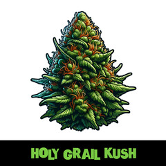 Vector Illustrated Holy Grail Kush Cannabis Bud Strain Cartoon
