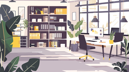 Modern office interior. Vector flat illustration Hand