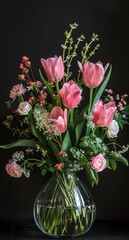 Pink Flowers Overflowing in Vase