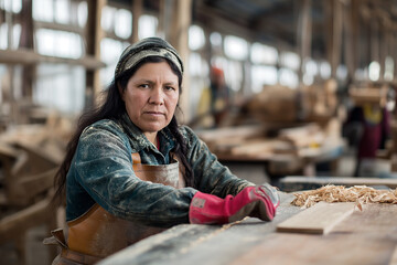 portrait of a women carpenter in her work