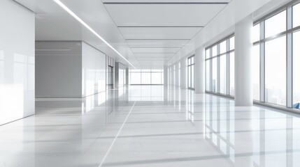 Interior modern white empty office building daylight. AI generated image