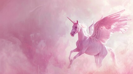 Realistic magical winged pegasus unicorn horse fantasy pastel background. AI generated image