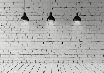 Three Lights Hanging From Brick Wall