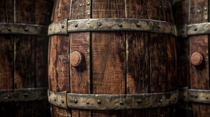 Background of aged oak wine barrels, evoking the ambiance of a vineyard
