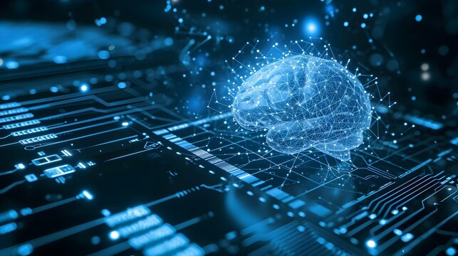  brain connected to the motherboard, abstract future technology concept illustration